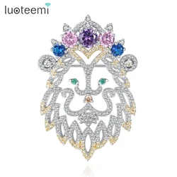 LUOTEEMI Rainbow CZ Lion Head Women Brooch Pins Cute Animal Fashion Girl Party Accessories Friend Elegant Gifts brose femei