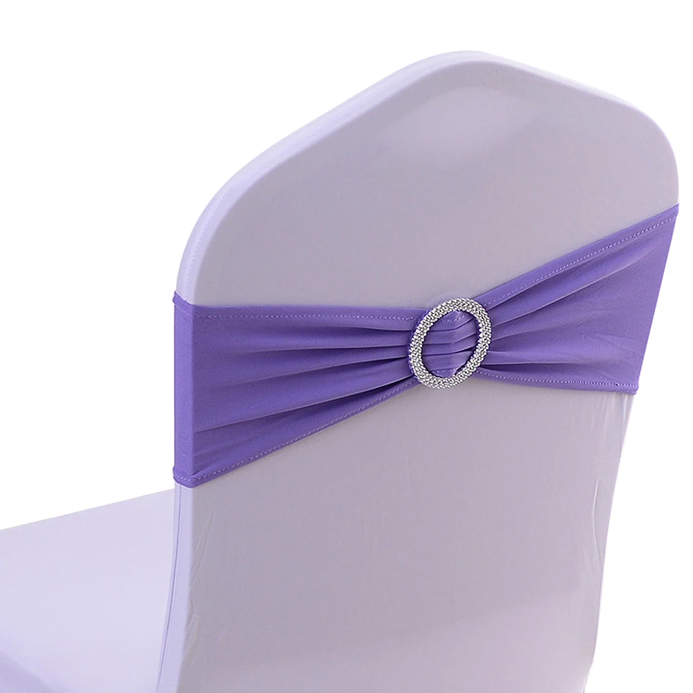 Wholesales/Retail 50 Pieces Lavender Chair Elastic Spandex Chair Bands With Round Plastic Buckle Wedding Decoration CB-50-LE