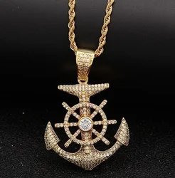 Hip Hop Ice Out Anchor Pendant Necklace for Men Women Fashion Rock Jewelry Music Festival Party Christmas Gift