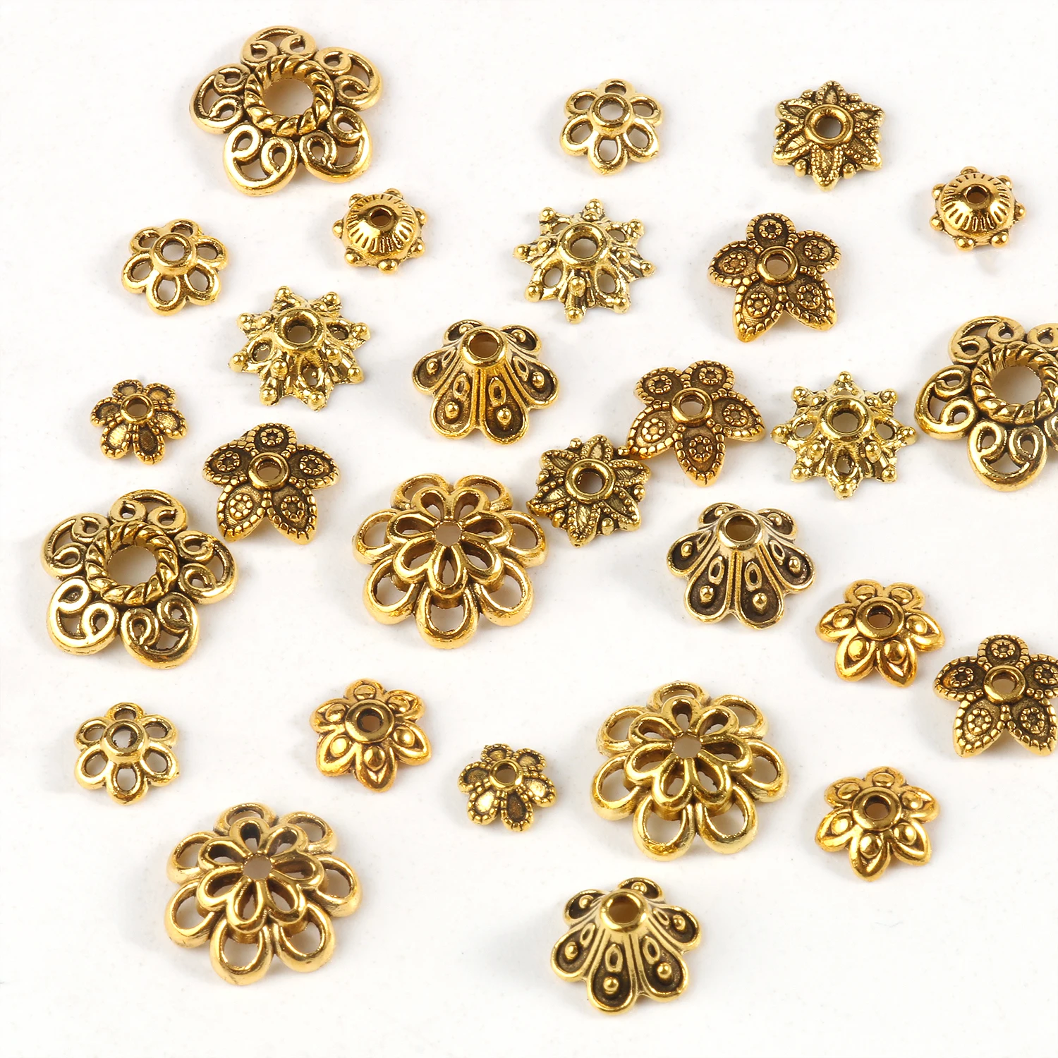 Metal Alloy Tibetan Hollow Flower Bead Caps Star Filigree Loose Spacer Caps for Earrings Bracelet  Diy Jewelry Making Supplies