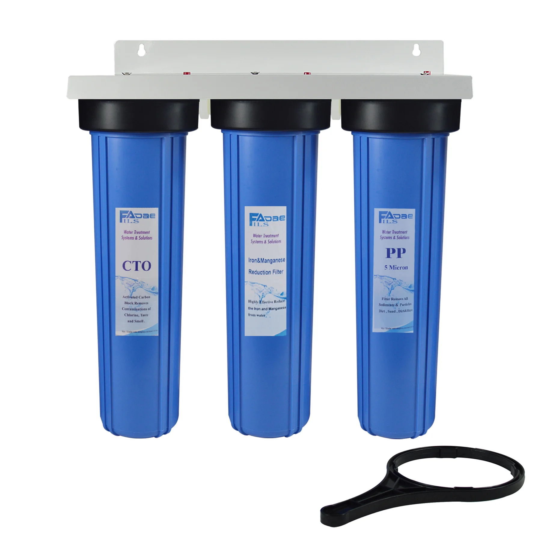 

3-Stage Whole House Water Filtration System 1 inch port with 20" Big Blue Sediment ,Iron & Manganese Reducing Filter, CTO