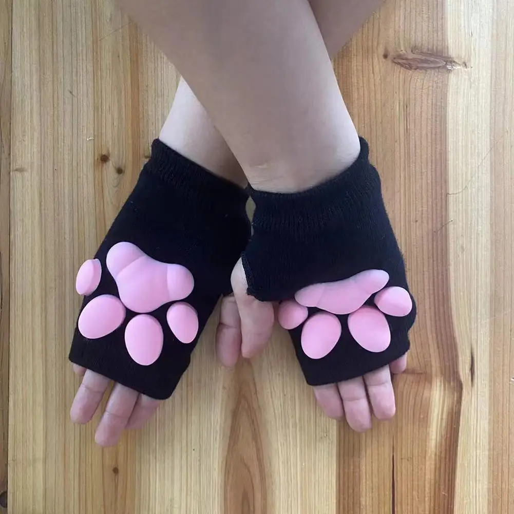 Guantes con forma de garra de gato, almohadilla de silicona 3D para carne, estilo Lolita, ropa de actuación para Cosplay, guante tejido con garra de gato para chica japonesa