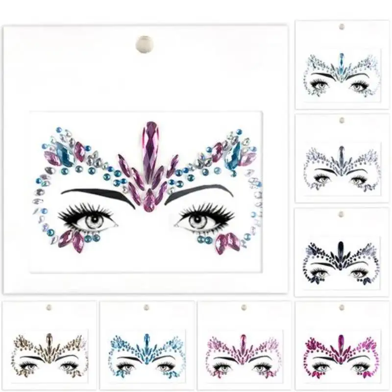 Carnival Party Tattoo Sticker Super Shiny Forehead Sticker DIY Face Decoration Face Gems Rhinestone Temporary Tattoo Sticker 1PC image 3