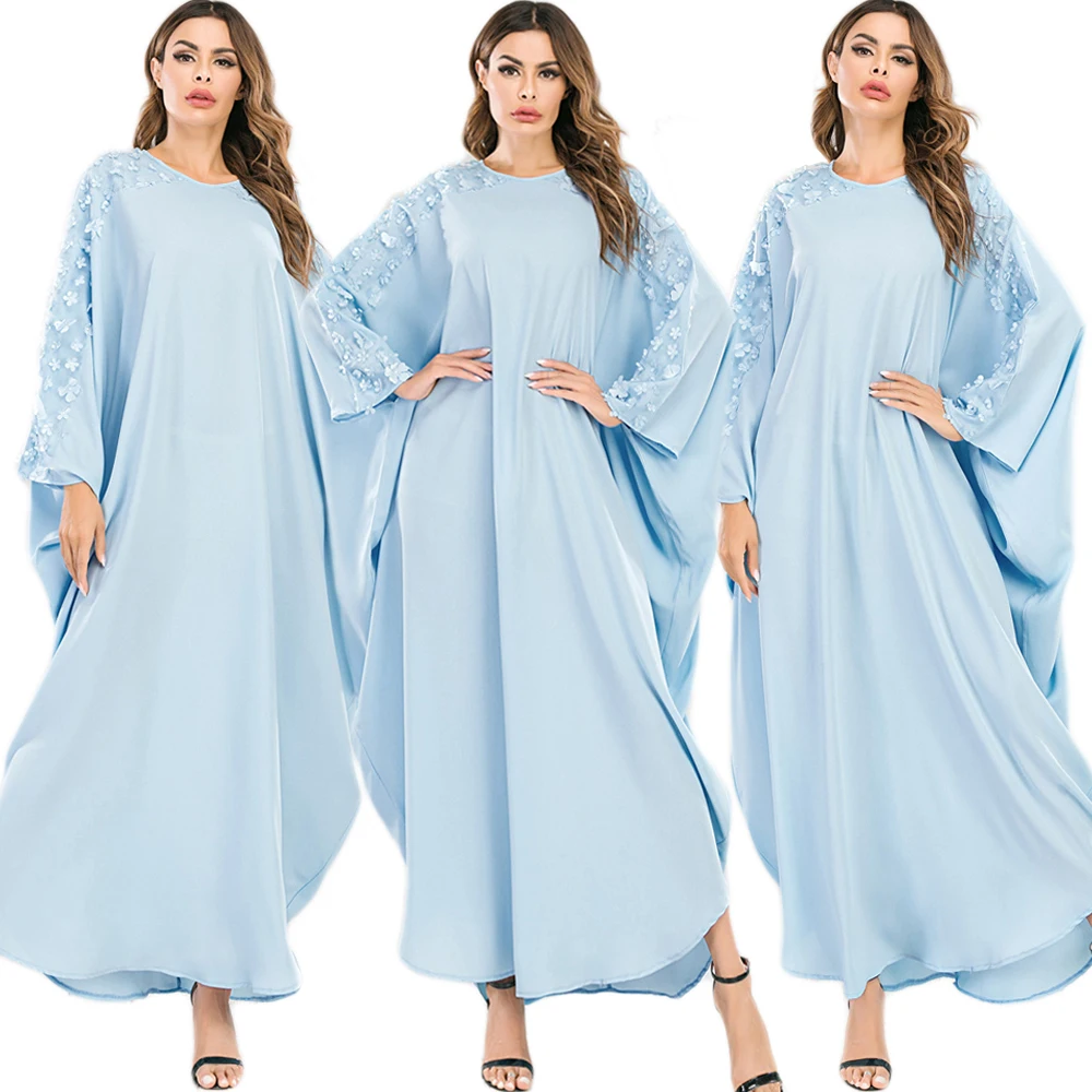 

Abaya Muslim Kaftan Loose Casual Elegant Flower Batwing Sleeve Long Dress Jilbab Maxi Robe Ramadan Arab Dubai Middle East Islam