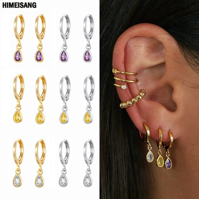 

2021 Silver Gold Filled Water Drop Earrings for Women CZ Zircon Colorfull Earings Girls Irregular Ear Rings Jewelry Wholesale