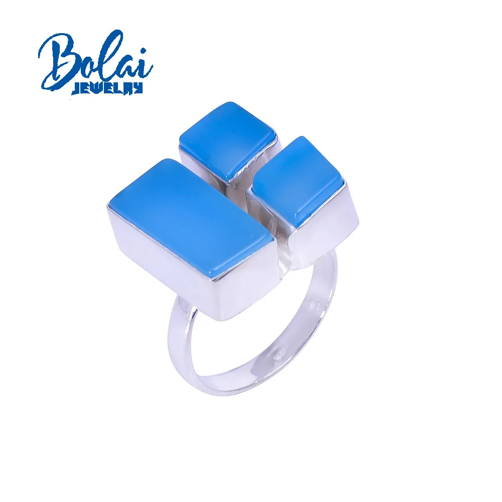 bolaijewelry 925 prata esterlina artesanal natural azul agata grande anel simples na moda feminino joias finas 01