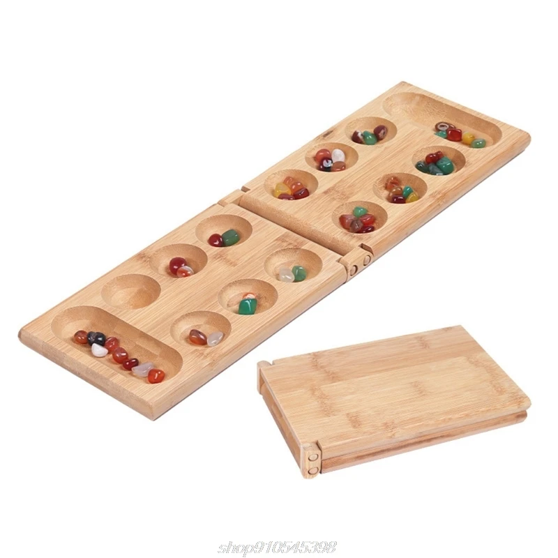 Afrika Mancala Bord Spiel mit Bunte Natürliche Steine Kiesel Folding Holzbrett Schach Set für Kinder Erwachsene A27 21 Dropship