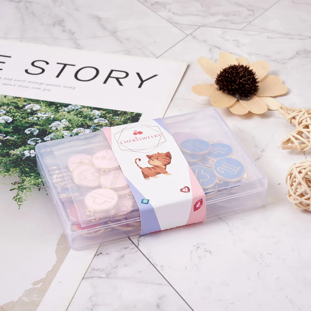 8 Sets 22x18mm Alloy Enamel 12 Constellation Pendants Double Face Zodiac Signs Charms For Necklace Bracelet DIY Jewelry Making