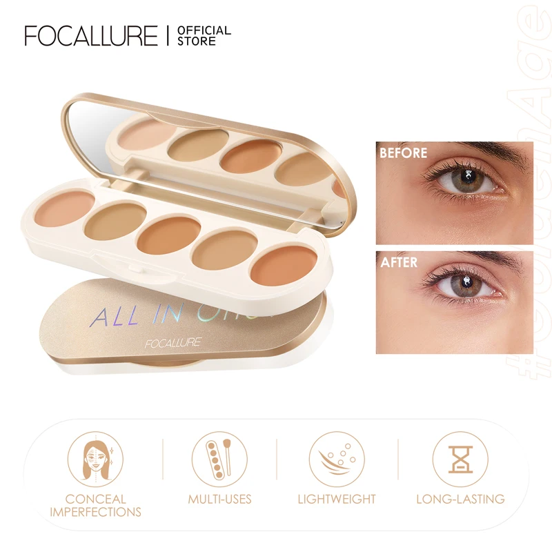 FOCALLURE 5 Colors Concealer palette For Face Contour Concealer Makeup Base Waterproof Long Lasting Facial Cosmetics