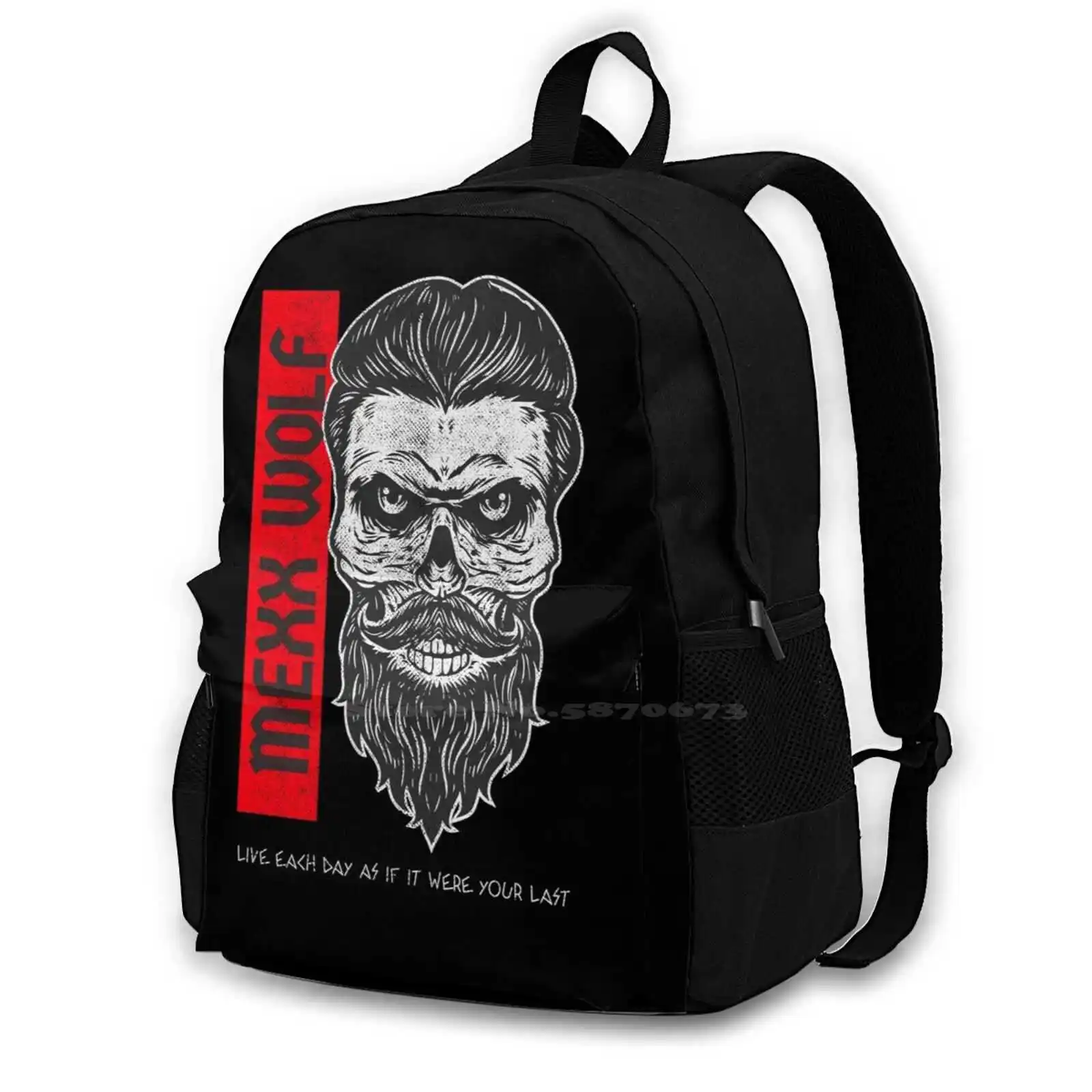 Mexxwolf Skeleton Head School Bags For Teenage Girls Laptop Travel Bags Wolf Skull Cool Beard Barber