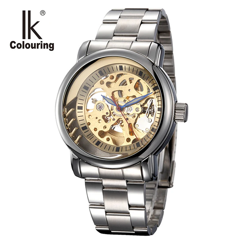 

IK Colouring Automatic Watch for Men Mechanical Wristwatches Skeleton Clock Watches Relogio Masculino