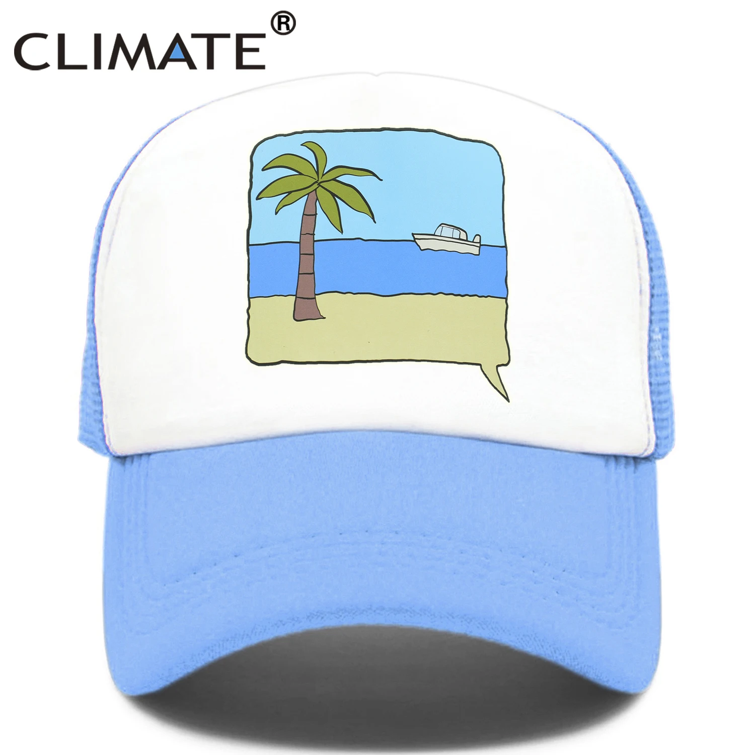 CLIMATE Seaside Trucker Cap Hat Surfing Vacation Caps Sandbeach Coconut Holiday Mesh Cap HipHop Hat for Men Women Youth