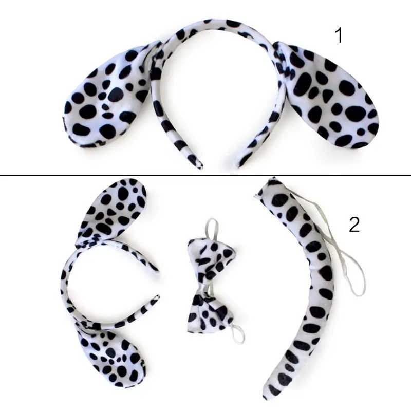 Cute Animals Cosplay Costume Sets Kids Adult Large Dalmatian Spotty Dog Ears Headband Plush Tail Bowtie Halloween Party Favors