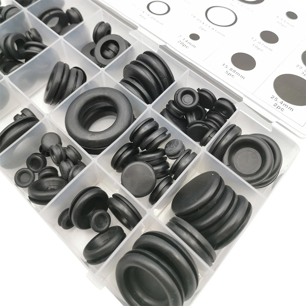 125pc/box Black Ring Rubber Grommet Firewall Hole Plug Assortment Electrical Wire Sealing Gasket Kit For Car Truck Boat