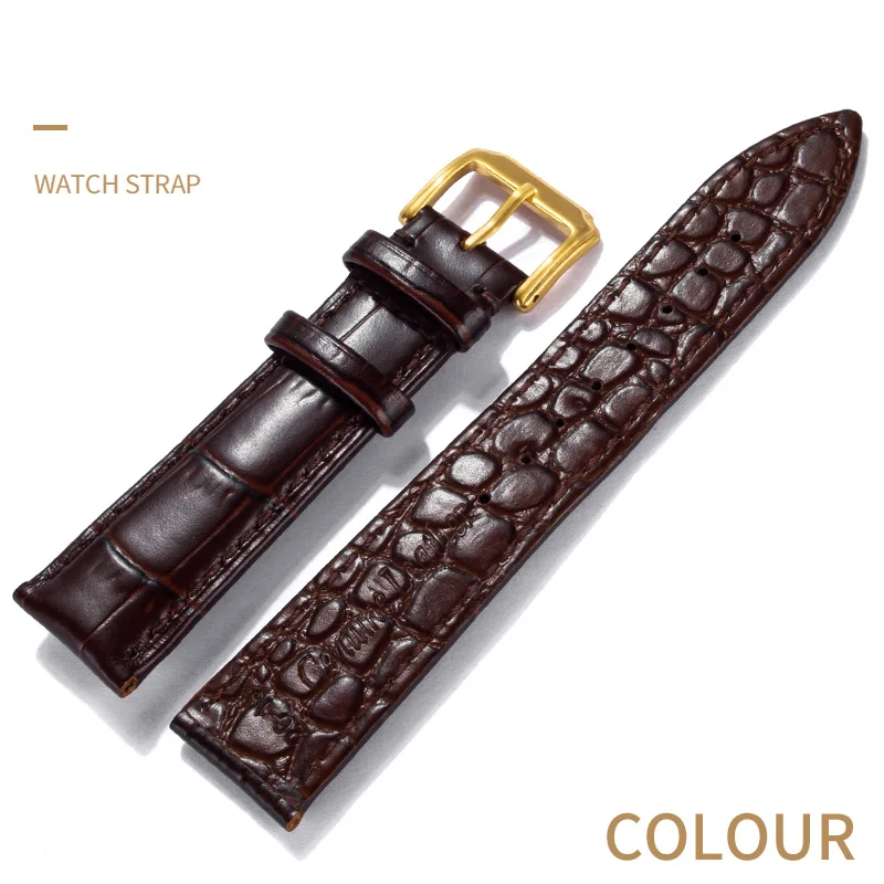 Universal Classic Crocodile Leather Stainless Steel Pin Buckle Strap Black Dark Brown Strap 12 14 16 18 19 20 21 22 24mm Strap