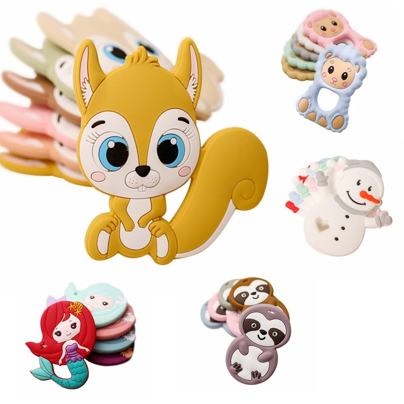 10pc Baby Silicone Teether Rodent Silicone Animal Fox Pacifier Teeth Pendant BPA Free Silicone Beads Chew Biter Children Goods