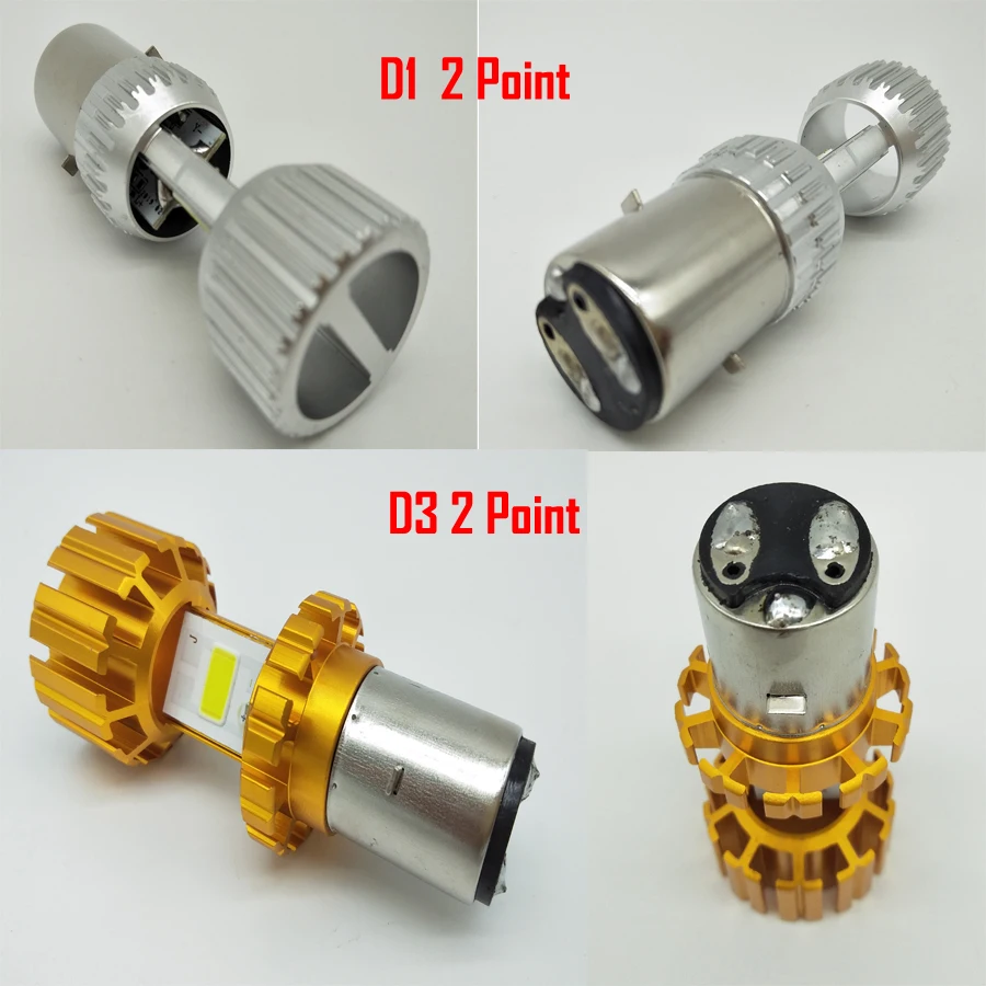 A216 Motorcycle Headlight LED Bulbs D1 D3 Two Point Head Lamp High Low Beam 6W 660LM 6500K AC/DC8-80V