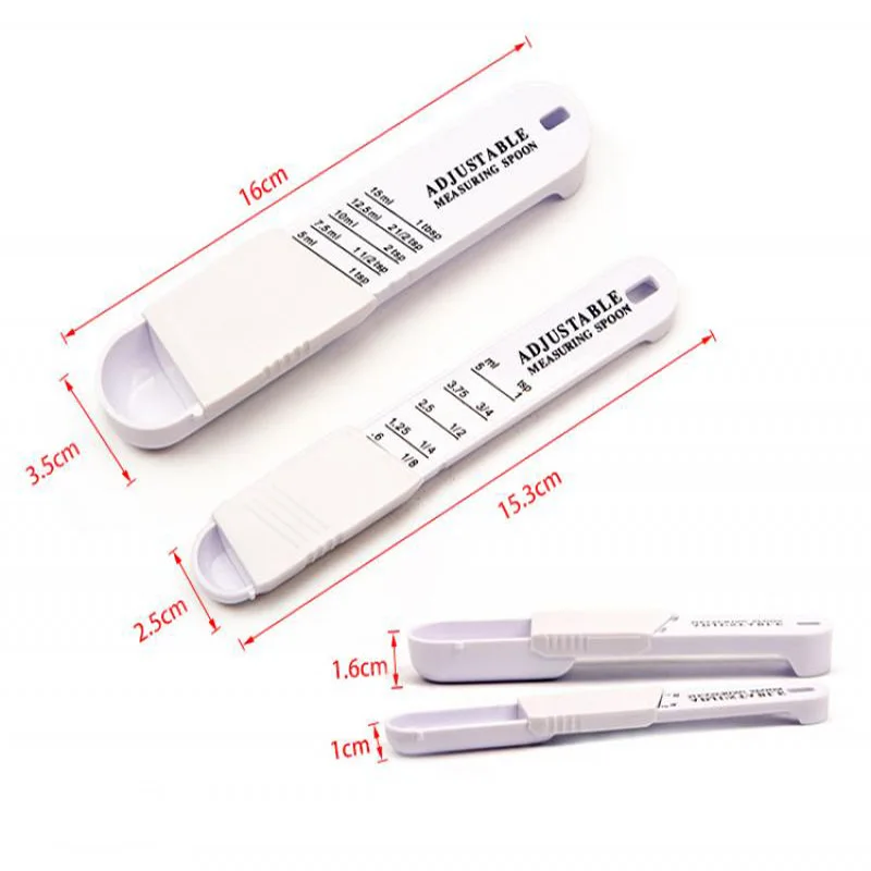 2PCS DIY Kitchen Bar Tool Adjustable Plastic Measuring Spoon Coffee Spoon Seasoning Combination Can hold any powder seasoning