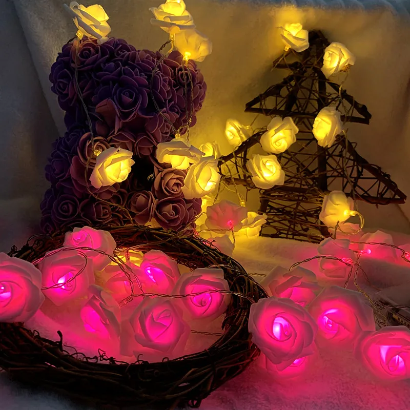 LED String Light Rose Flower Battery Power 2.5M 5M Romantic Wedding Party Christmas Bedroom Home Decor Ins Photo Prop Girl Gift