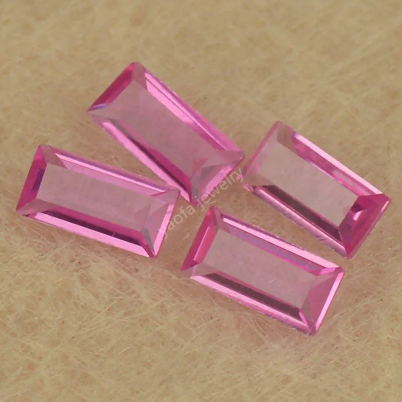 Hardness 9 5A 3# Light Pink Rose Red Color Synthetic Corundum Gems Rectangle Shape Parallel Cut Loose Baguette Stone For Jewelry