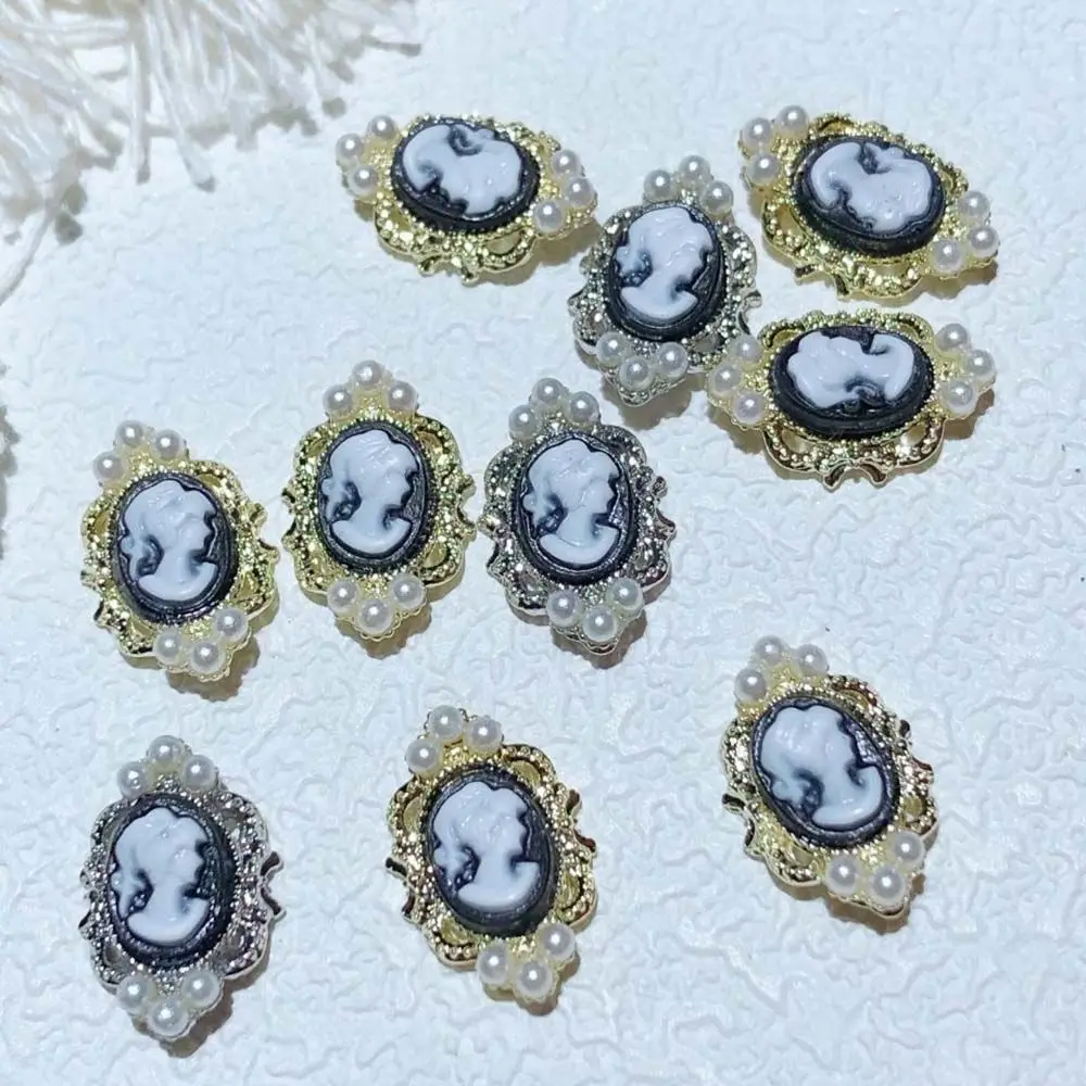 Metal Japanese Design Pearl Beauty Head Retro Abstract Beauty Head Ornaments DIY Nail Decoration Nail Art Rhinestone Manicure