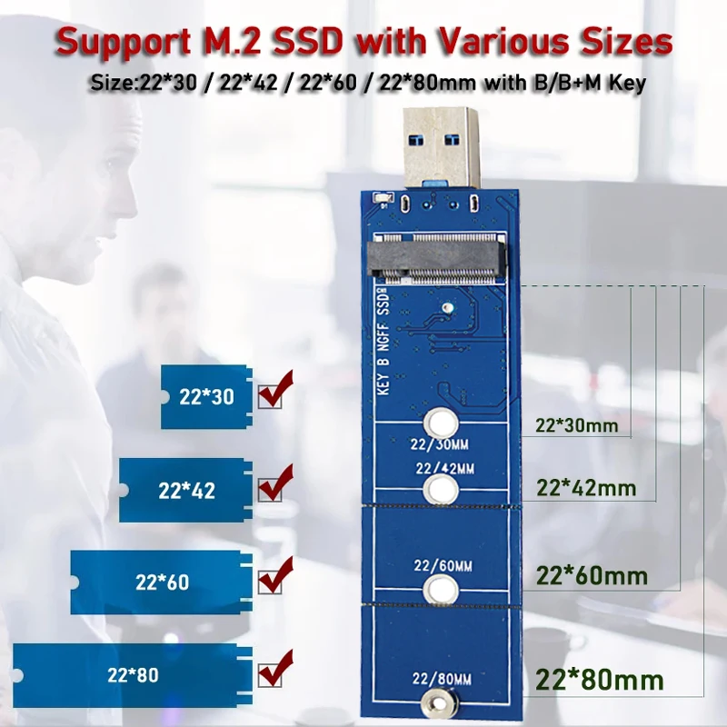 Adaptador de SSD M2 a USB, adaptador de clave B M.2, Protocolo SATA, NGFF a USB 3,0, tarjeta SSD para 2230, 2242, 2260, 2280, M2