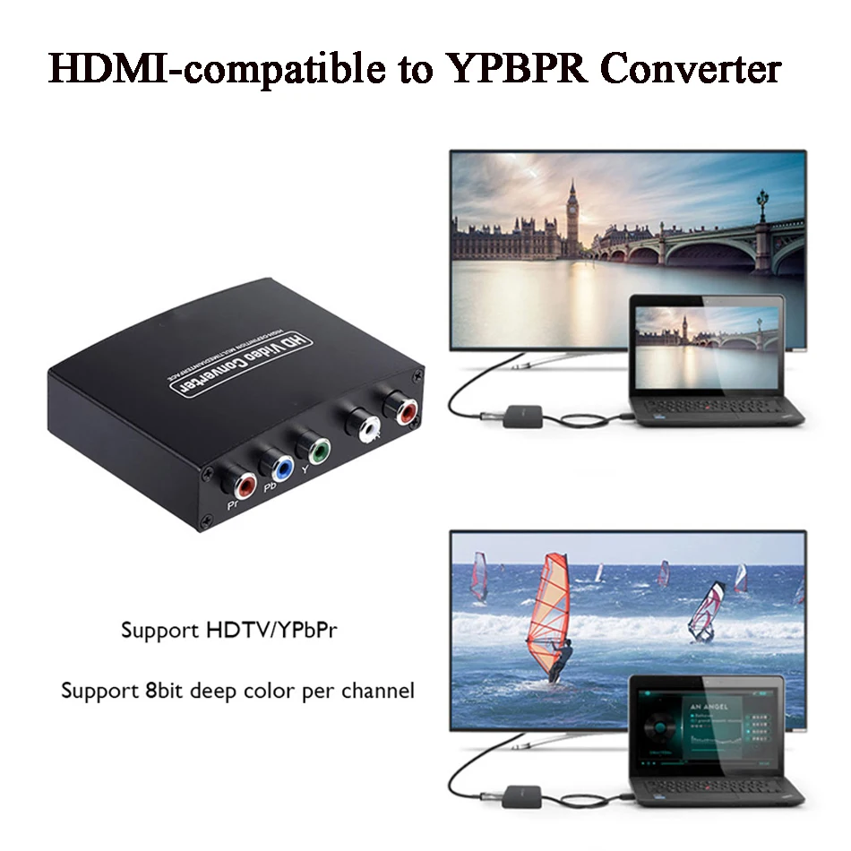 YPBPR komponent 5 RCA wideo R/L konwerter Audio złącze adaptera kompatybilny z HDMI do adaptera projektora Monitor HDTV DVD 1080P