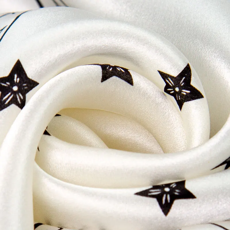 100% Pure Silk Scarf Women Bandana Female Hair Scarf Handkerchief Women\'s Natural Silk Square Headband for Women Moon and Star