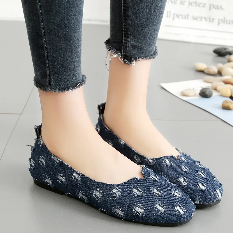 Mới Trơn Demin Giày Nữ Phẳng Thoáng Khí Thoải Mái Người Phụ Nữ Giày Mùa Hè Nữ Cho Nữ Zapatos De mujer