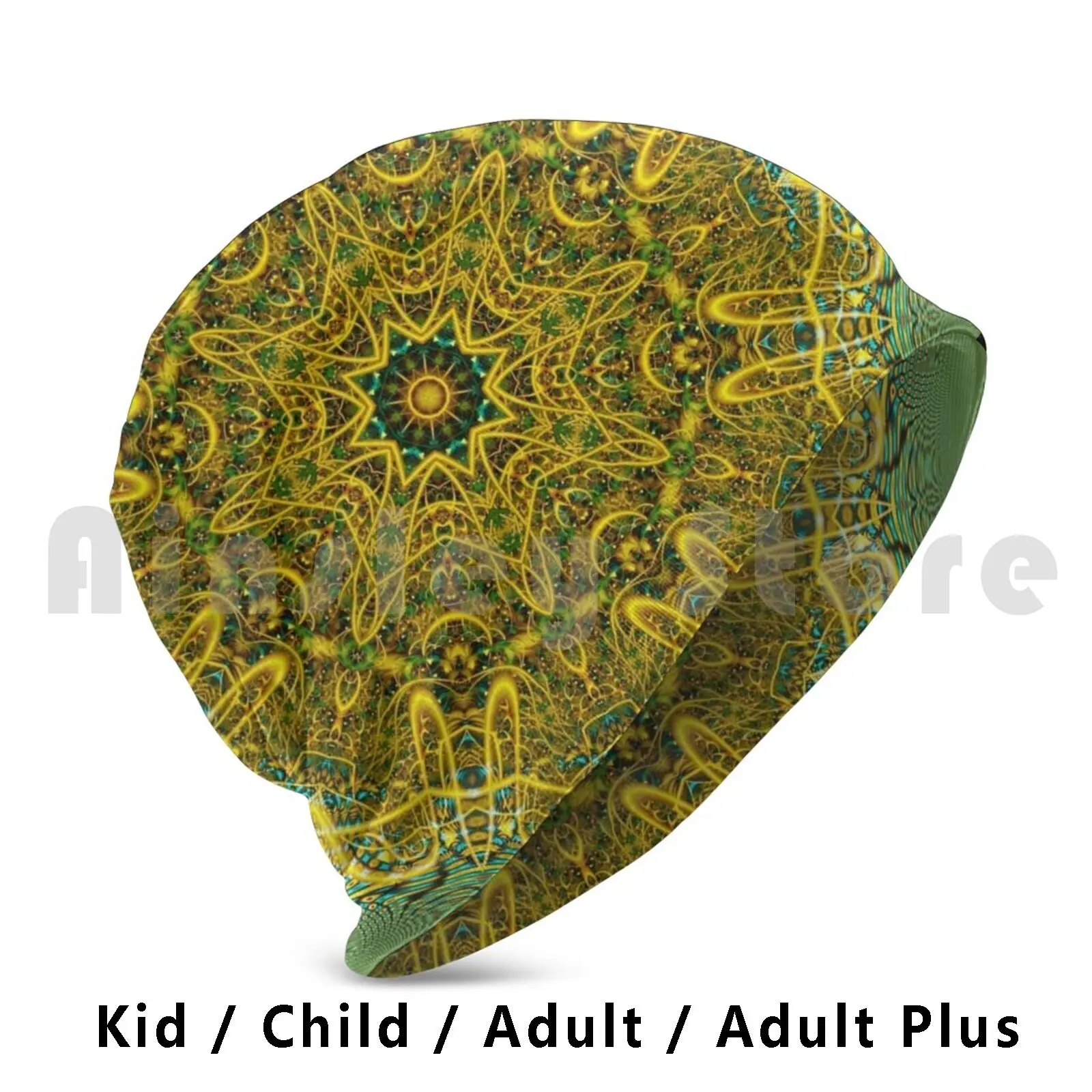 Golden Line Of Hope Beanies Knit Hat Hip Hop Meditation Fractal Art Mandala Pattern Fractals Mandala And