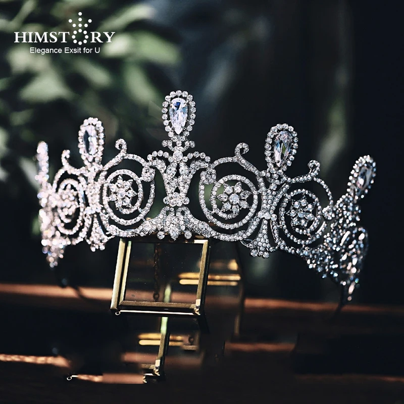 Himstory-Tiaras de circonia cúbica para novia, diademas de cristal de Zirconia real europea, coronas, boda, novia, diamantes de imitación, Reina, joyería para el cabello