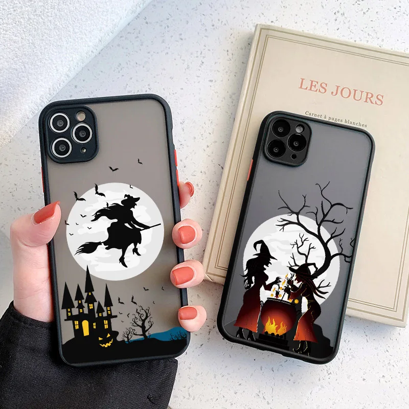 Witch Riding Broom Camera Protection Phone Cases For iPhone XR XS X 16 15 14 11 13 12 Pro Max 8 7 Plus SE Shockproof Back Cover