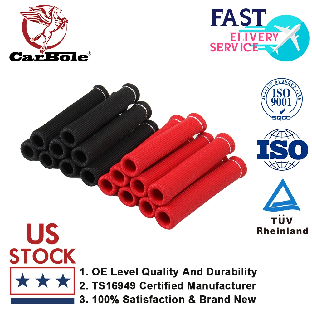 

Carbole 8pcs 1"x6" Spark Plug Wire Boots Protector Sleeve SBC BBC Heat Shield Cover 2500° For LS1/LS2 Red Titanium Black Blue