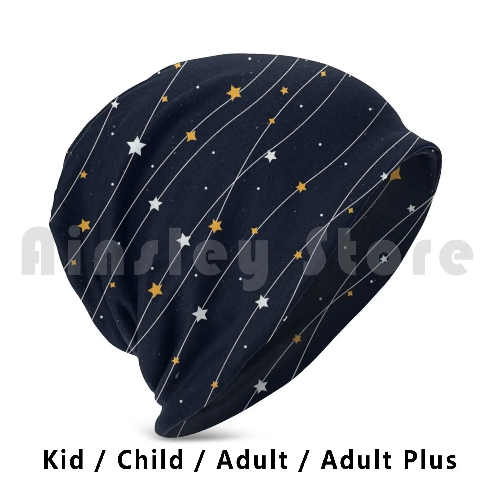 Blue Stars Pattern Hat Beanies Knit Hat Hip Hop Landscape Moon Night Sky Clouds Blue White Black Grunge