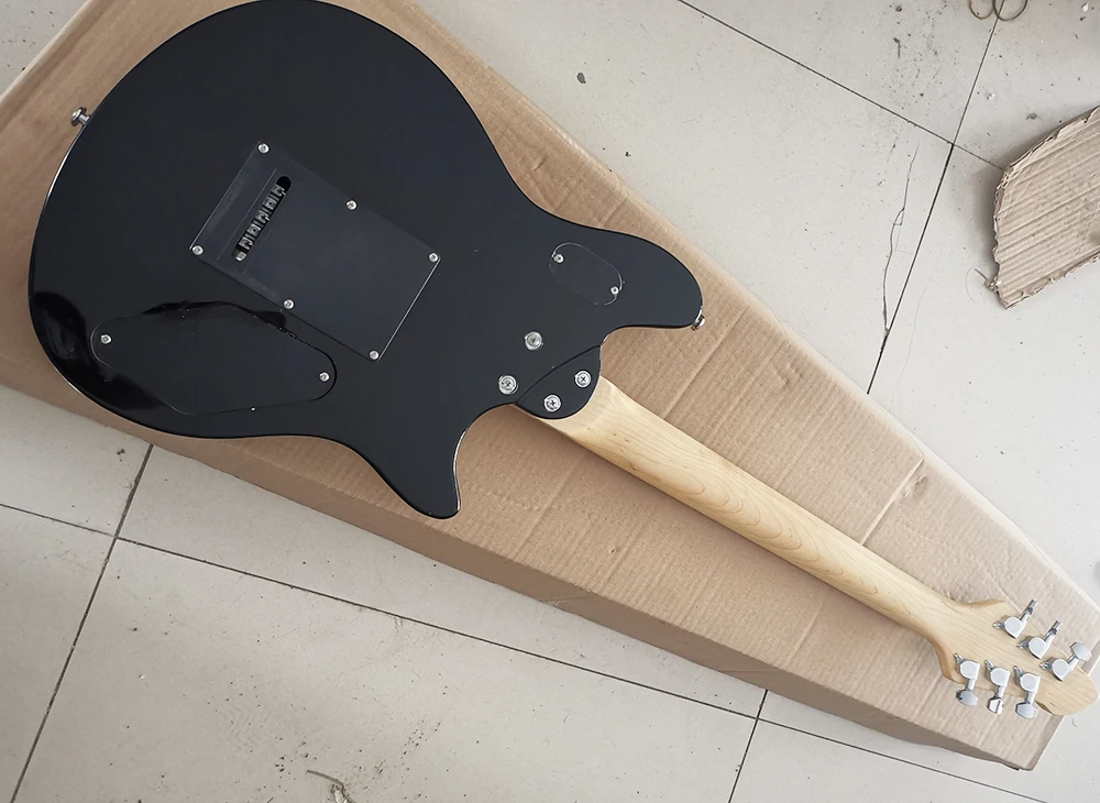 Left handed glossy black electric guitar with humbuckers pickups,maple fretboard,customized logo/color available