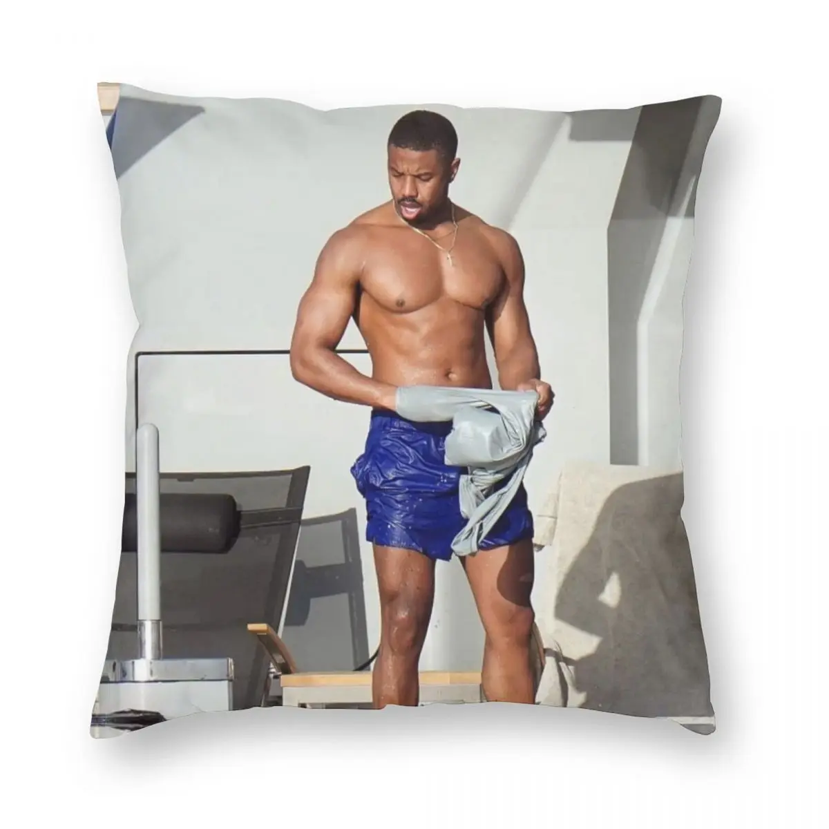 Michael B. Jordan Swimming In Saint Bart Square Pillowcase Polyester Linen Velvet Zip Decorative Pillow Case Room Cushion Cover