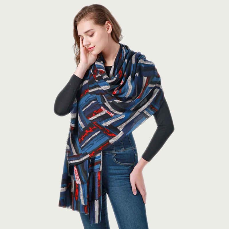 Women Luxury Thick Warm Pashmina Scarf Winter Bright Plaid Painting Large Wrap Soft Shawl Elegant Cashmere NEW