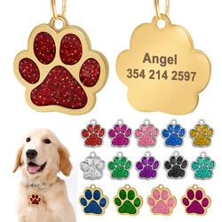 Bling Dog ID Tag Personalized Gorgeous Dog Tags for Small Medium Dog Footprint Custom Pet Name Tag Plate Collar Accessories