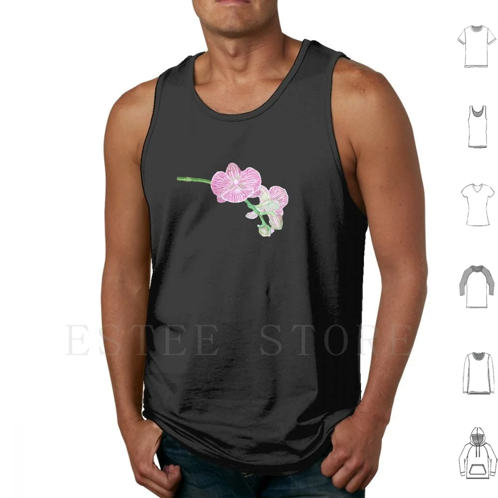 Color Pencil Pink Orchid Flower Tank Tops Vest Cotton Orchid Pink Pink And Green Flowers Flower Plant Nature Illustration