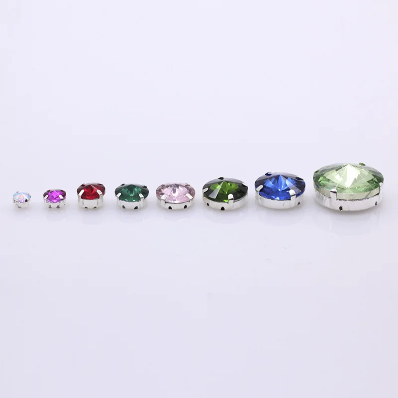 6/8/10/12/14/16/18/25MM All Sizes Sew On Rivoli Round Silver Claw Button Rhinestone Jewelry Wedding Dress Shoe Bags Diy Trims