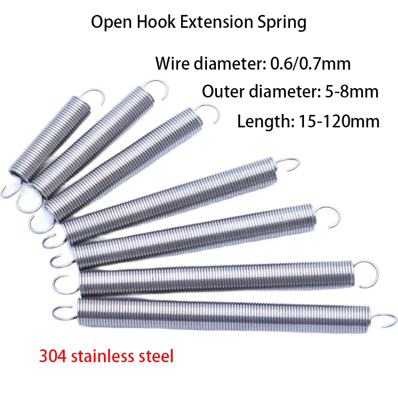 304 Stainless Steel Tension Spring Pullback Spring Draught Spring Wire Diameter 0.6/0.7 mm Extension Spiral Spring