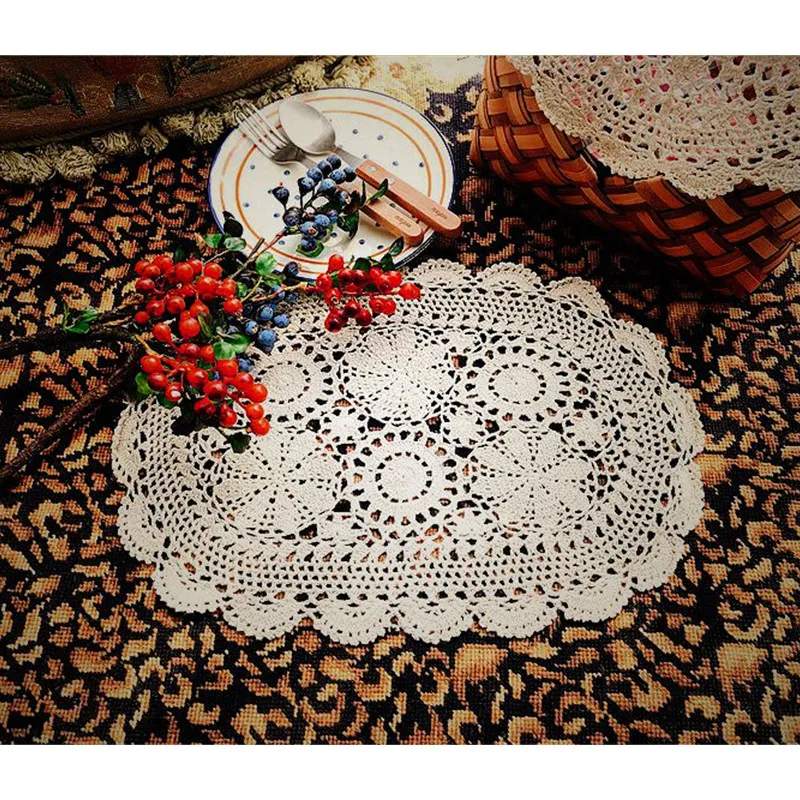 Handmade Cotton Crochet Hollow Plate Mat, Home Decoration, Dinner Table Placemat, Retro Pastoral Style, Only 1 Left,