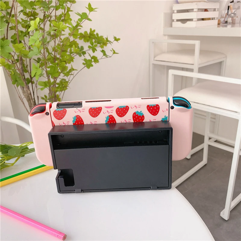 Morango concha protetora para nintendo switch, tpu macio capa de console ns game box para nintendo switch acessórios