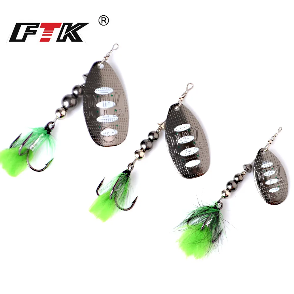 2021 NEW Summer FTK Fish Hook With Monofilament Metal Plate Brass Material Sharp Hook Feather Oval Willow Leaf Blades Ring