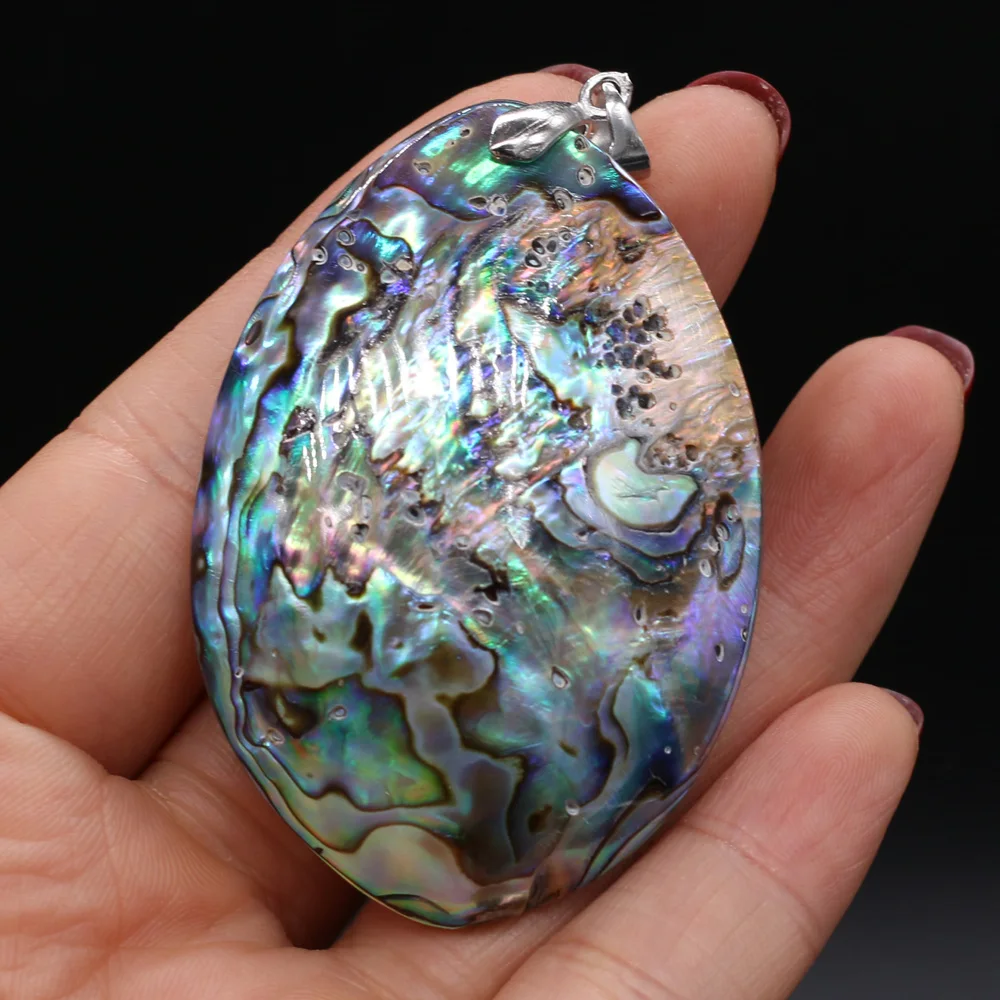 Natural Mother of Pearl Abalone Shell Pendant Natural Oval Abalone Shell Charms for Women Jewelry DIY Making Necklace 40x58mm