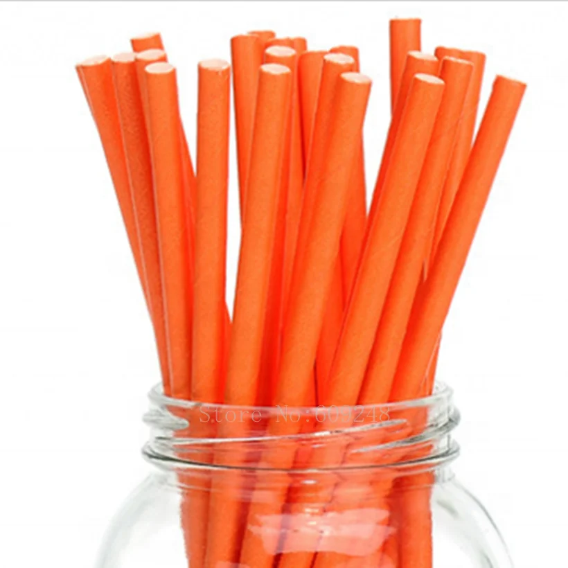 100 Pcs Solid Plain Orange Paper Straws,Halloween Thanksgiving Autumn Party Drinking Cake Pop, Juice Soda Restaurant Coffee Bar