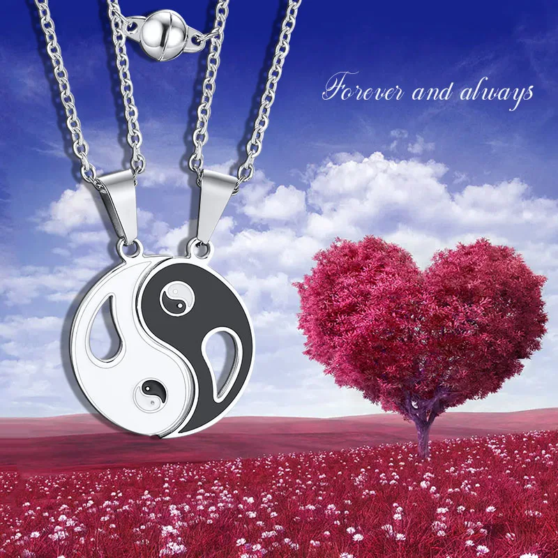 2 Pieces Yin Yang Tai Chi Pendant Necklace Magnetic Chains for Women Men Lovers Couples Sister BFF Puzzle Jewelry