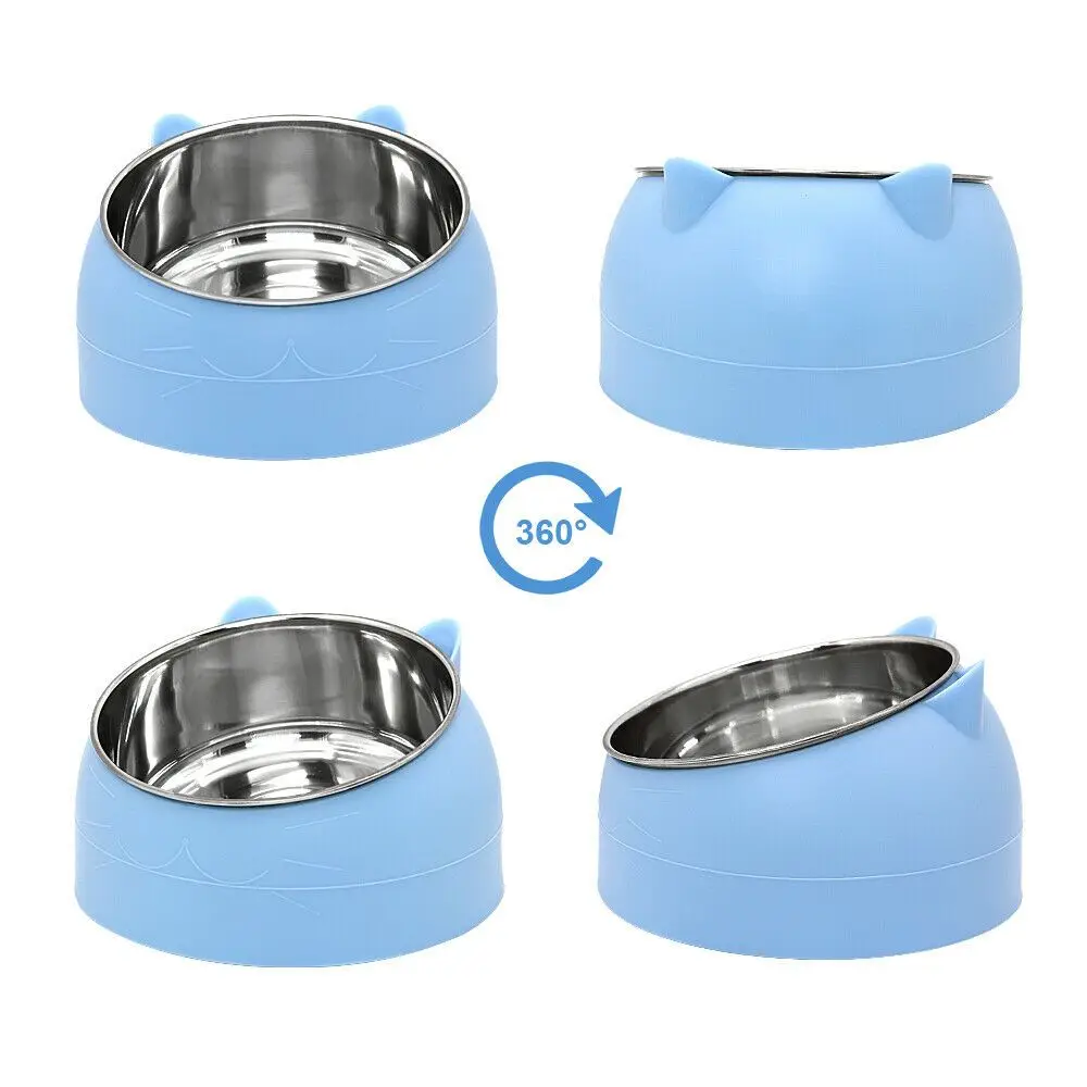 15 Degree Oblique Mouth Stainless Steel Bowl for Cats and Dogs, Cat Ear-shaped Bowls To Protect Cats Cervical Spine From Falling