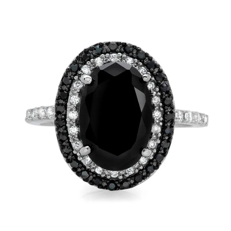 Jellystory Classic 925 Silver Jewelry Rings with Oval Shaped Obsidian Gemstone Fine Ring for Women Wedding Party Gifts wholesale