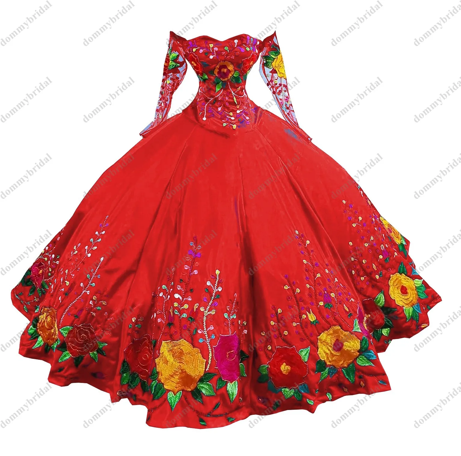 2023 moda colorido flores bordadas vestido de baile fora dos ombros quinceanera vestidos mexicano estilo charro mangas compridas barato xv